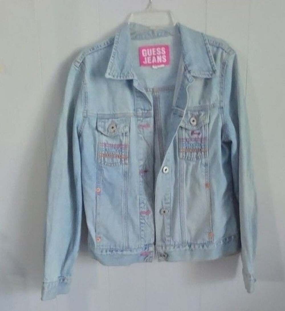 Guess Jeans Denim Jacket Embroidered Blue